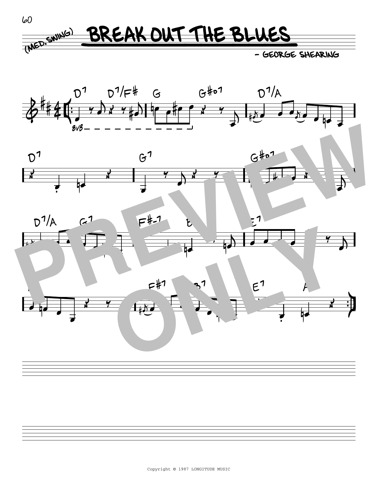 George Shearing Break Out The Blues sheet music notes and chords arranged for Real Book – Melody & Chords