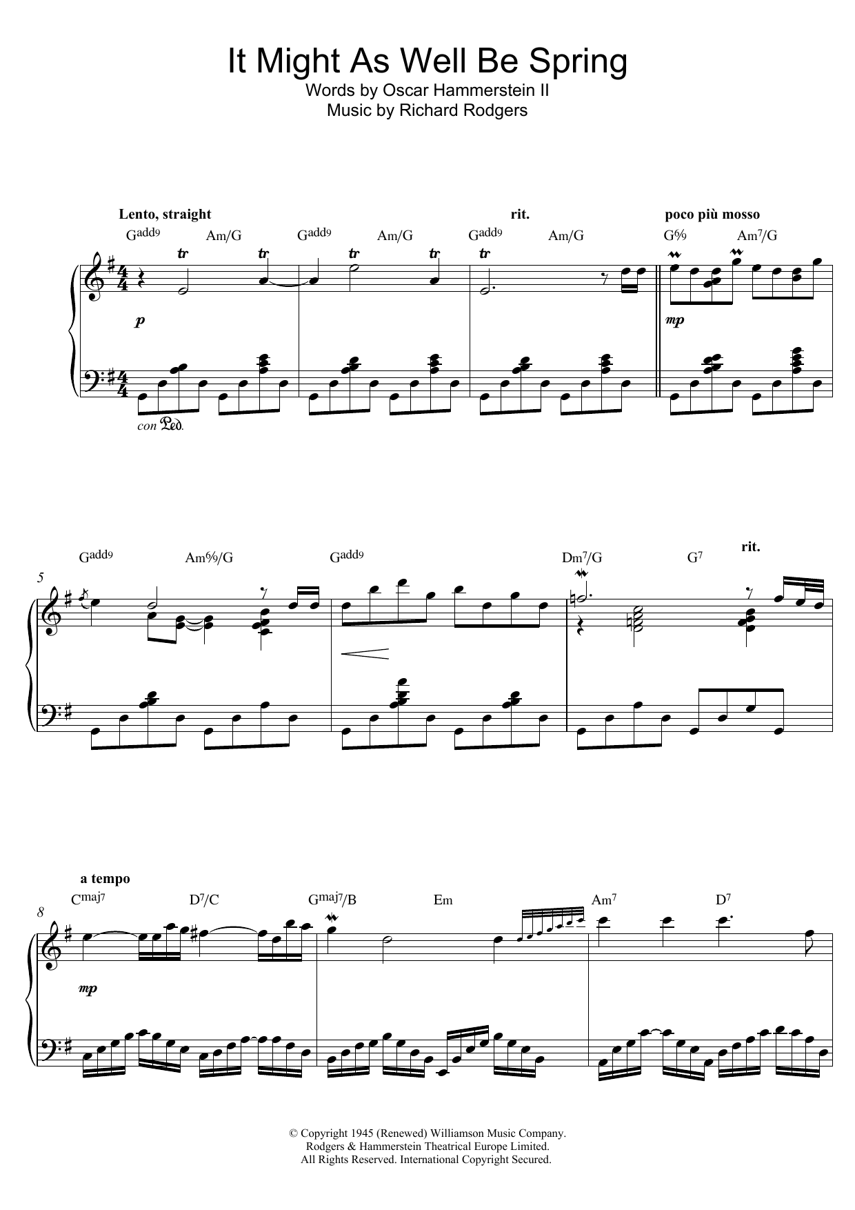 George Shearing It Might As Well Be Spring (from 'State Fair') sheet music notes and chords arranged for Piano Solo
