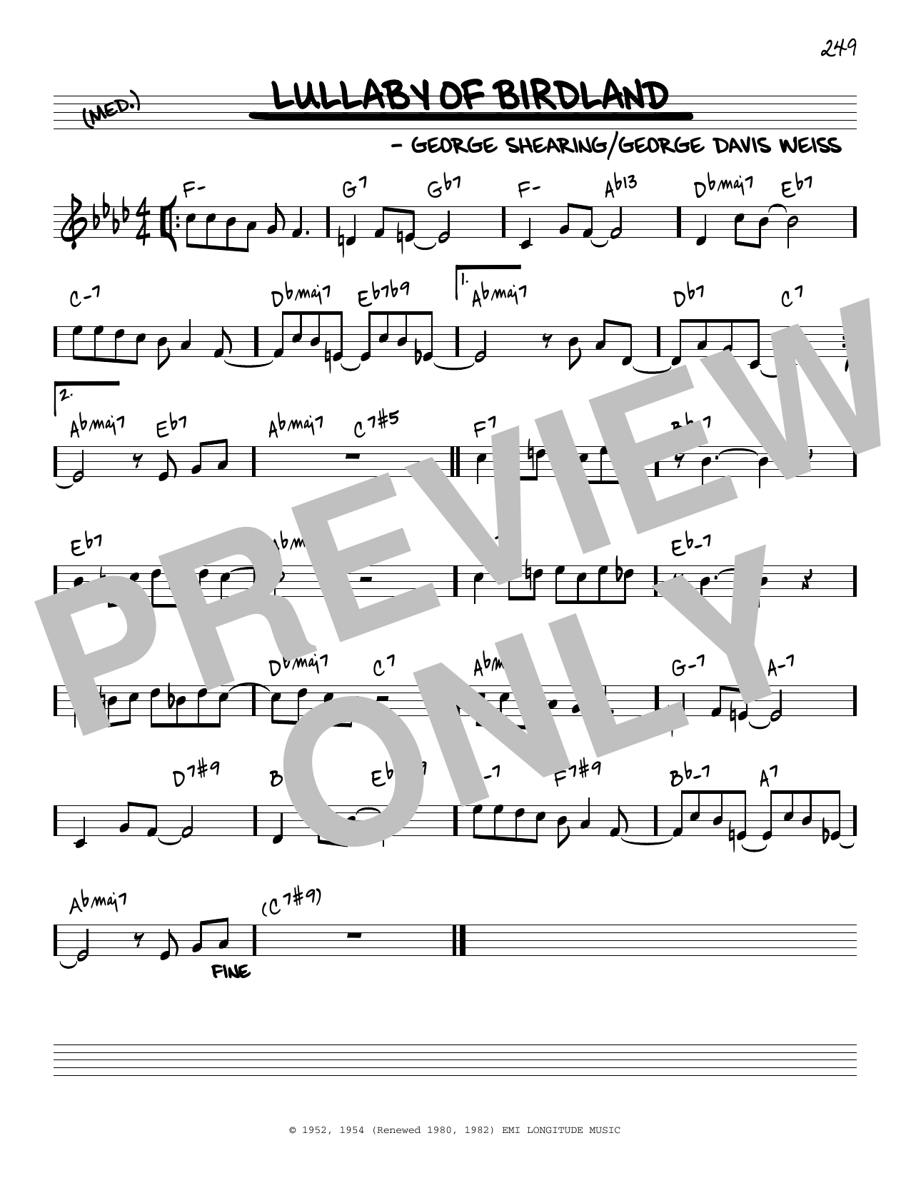 George Shearing Lullaby Of Birdland [Reharmonized version] (arr. Jack Grassel) sheet music notes and chords arranged for Real Book – Melody & Chords