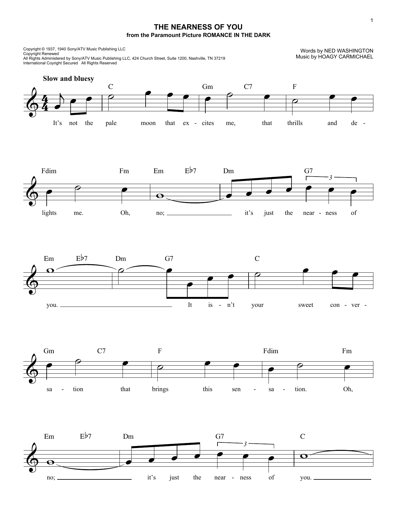 George Shearing The Nearness Of You sheet music notes and chords arranged for Easy Lead Sheet / Fake Book