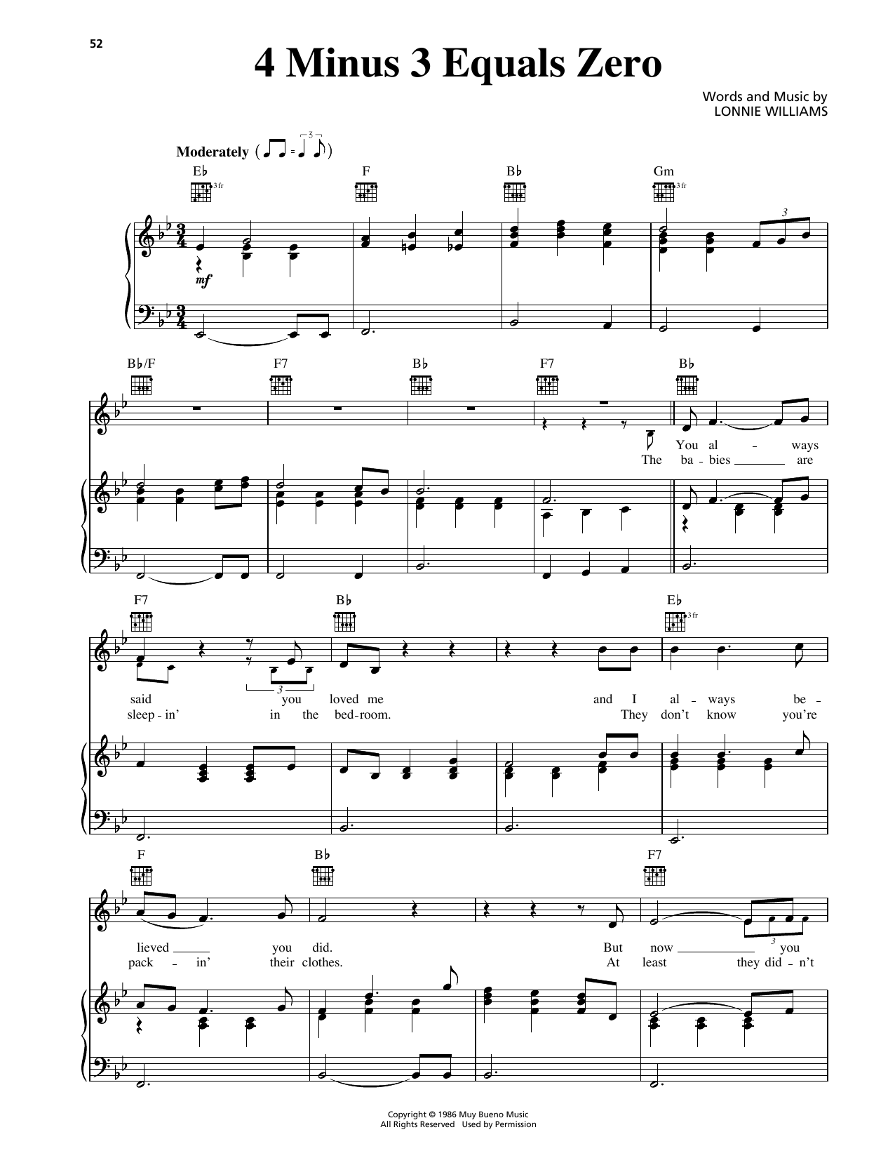George Strait 4 Minus 3 Equals Zero sheet music notes and chords arranged for Piano, Vocal & Guitar Chords (Right-Hand Melody)