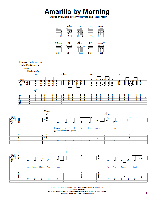 George Strait Amarillo By Morning sheet music notes and chords arranged for Solo Guitar