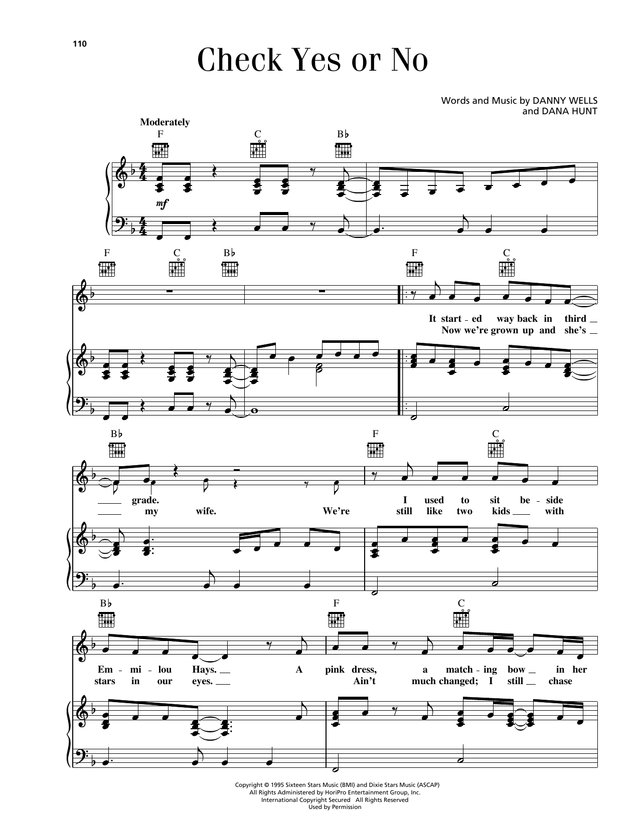 George Strait Check Yes Or No sheet music notes and chords arranged for Piano, Vocal & Guitar Chords (Right-Hand Melody)