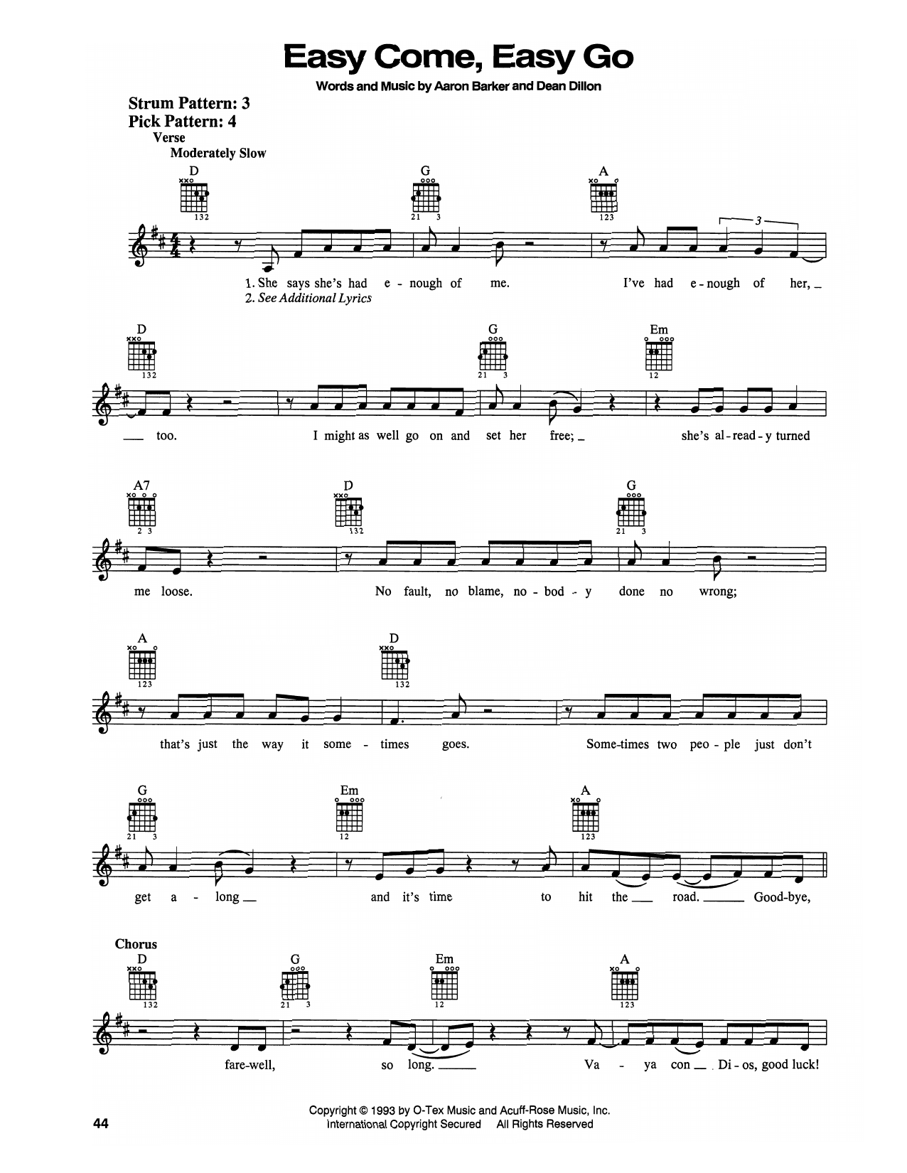 George Strait Easy Come, Easy Go sheet music notes and chords arranged for Easy Guitar
