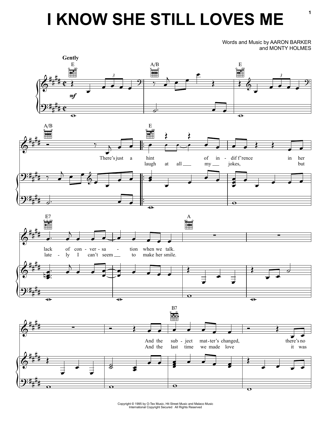 George Strait I Know She Still Loves Me sheet music notes and chords arranged for Piano, Vocal & Guitar Chords (Right-Hand Melody)