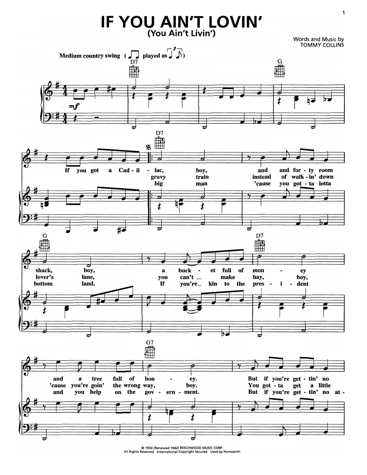 George Strait If You Ain't Lovin' (You Ain't Livin') sheet music notes and chords arranged for Piano, Vocal & Guitar Chords (Right-Hand Melody)