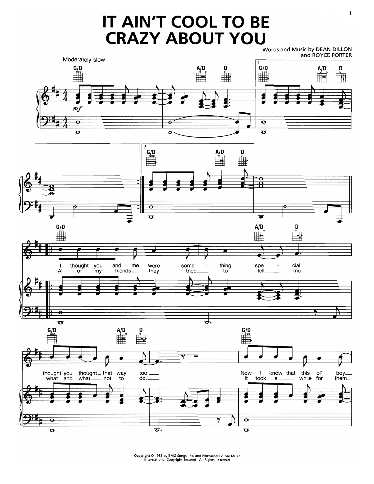 George Strait It Ain't Cool To Be Crazy About You sheet music notes and chords arranged for Piano, Vocal & Guitar Chords (Right-Hand Melody)