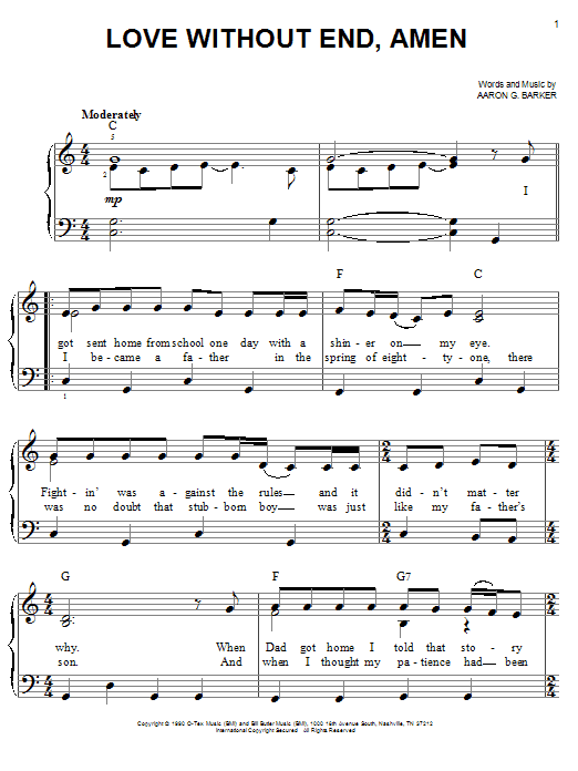 George Strait Love Without End, Amen sheet music notes and chords arranged for Super Easy Piano