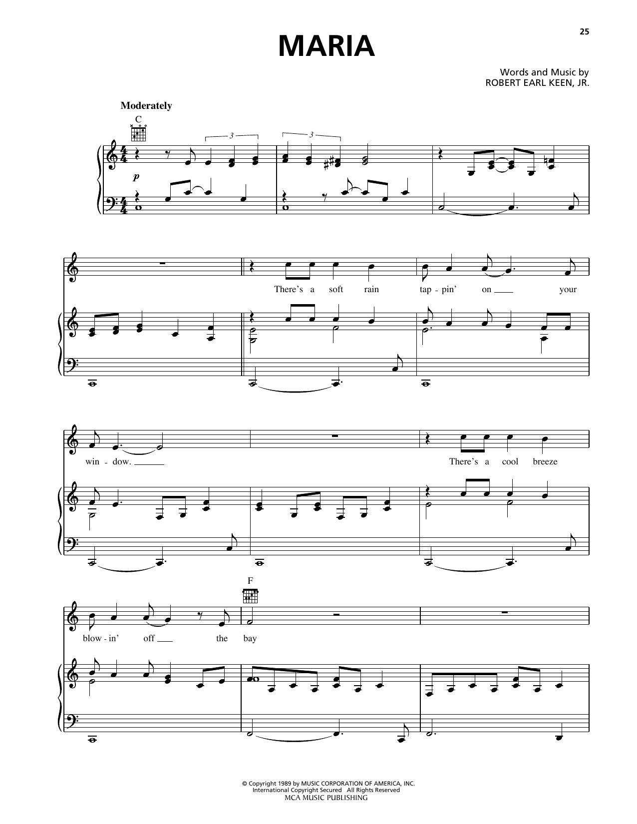 George Strait Maria sheet music notes and chords arranged for Piano, Vocal & Guitar Chords (Right-Hand Melody)