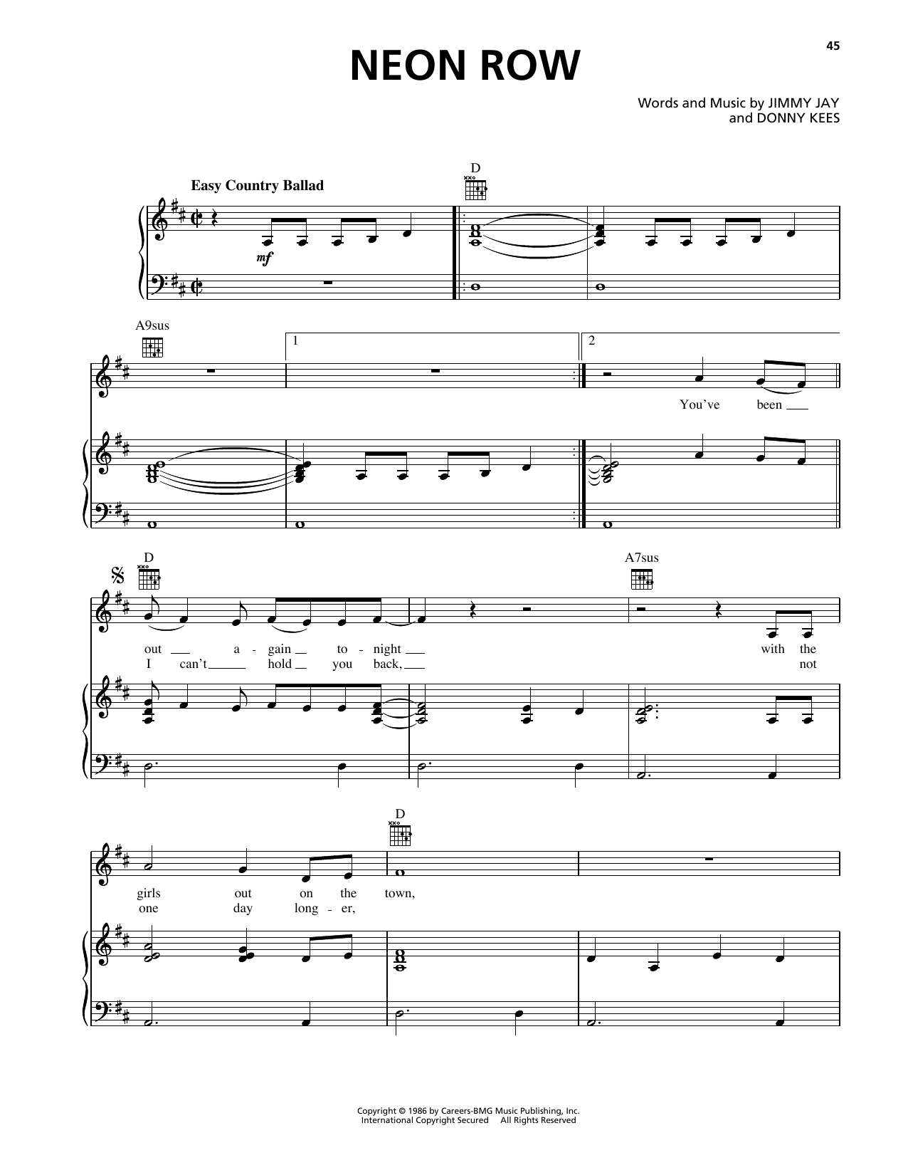 George Strait Neon Row sheet music notes and chords arranged for Piano, Vocal & Guitar Chords (Right-Hand Melody)