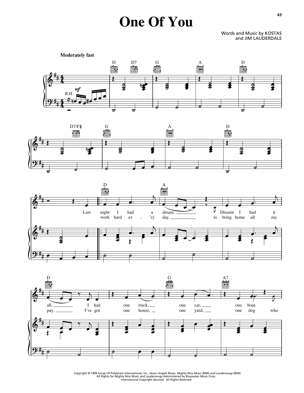 George Strait One Of You sheet music notes and chords arranged for Piano, Vocal & Guitar Chords (Right-Hand Melody)