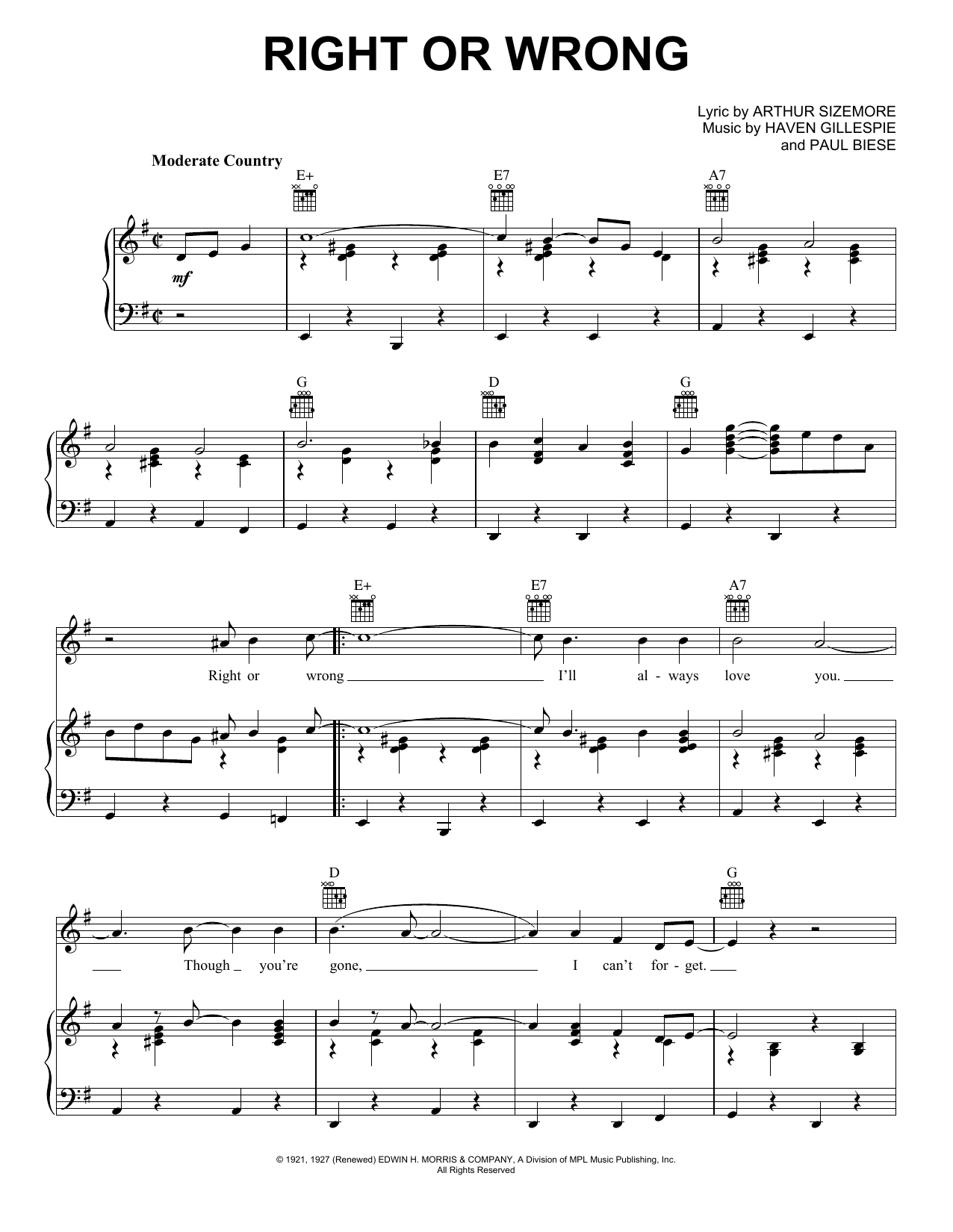 George Strait Right Or Wrong sheet music notes and chords arranged for Piano, Vocal & Guitar Chords (Right-Hand Melody)