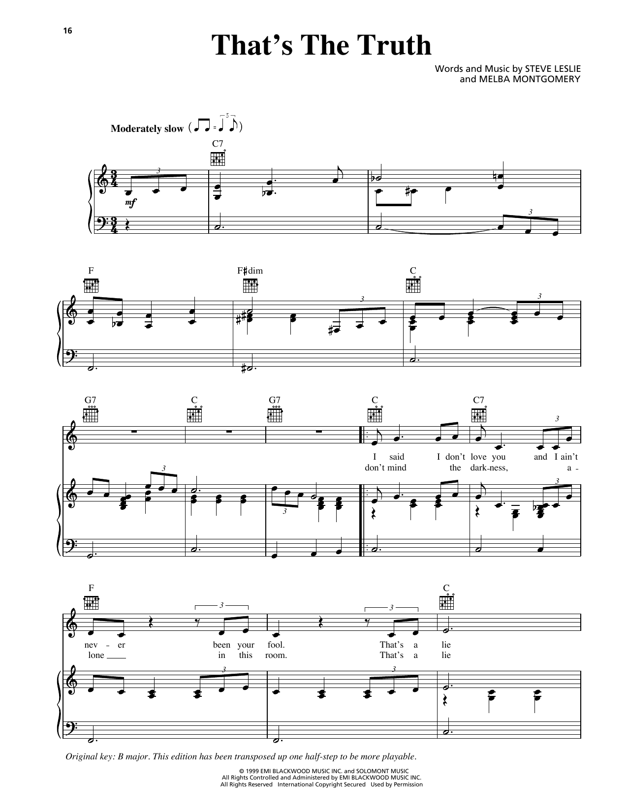 George Strait That's The Truth sheet music notes and chords arranged for Piano, Vocal & Guitar Chords (Right-Hand Melody)
