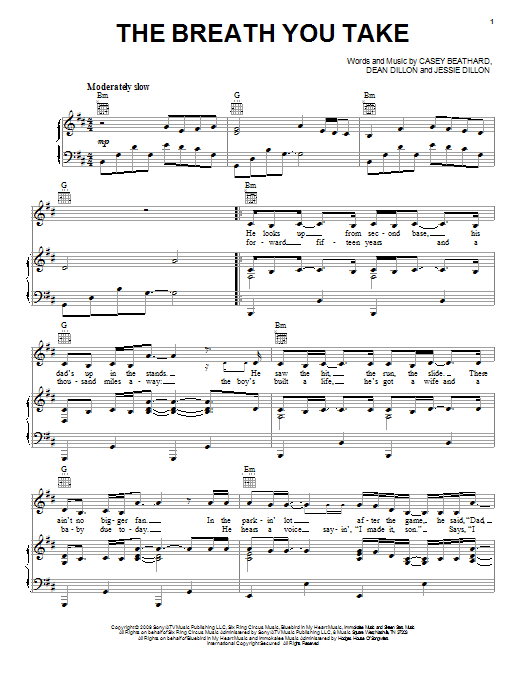 George Strait The Breath You Take sheet music notes and chords arranged for Piano, Vocal & Guitar Chords (Right-Hand Melody)