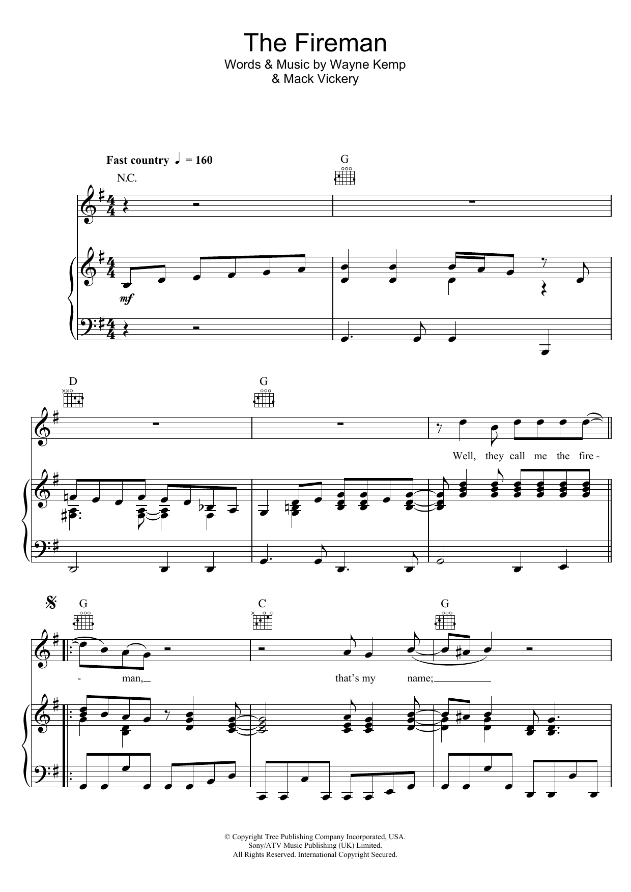 George Strait The Fireman sheet music notes and chords arranged for Piano, Vocal & Guitar Chords