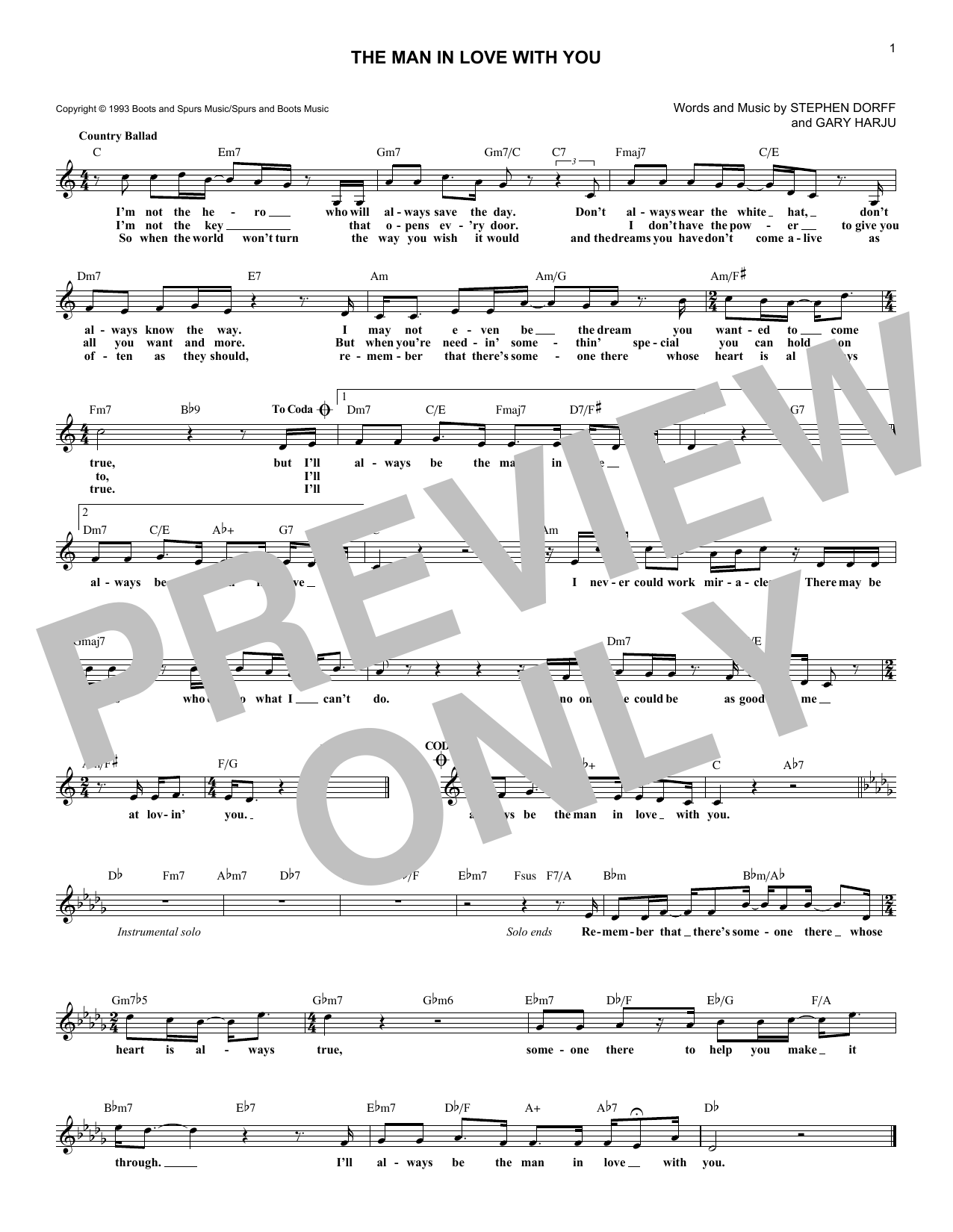 George Strait The Man In Love With You sheet music notes and chords arranged for Lead Sheet / Fake Book