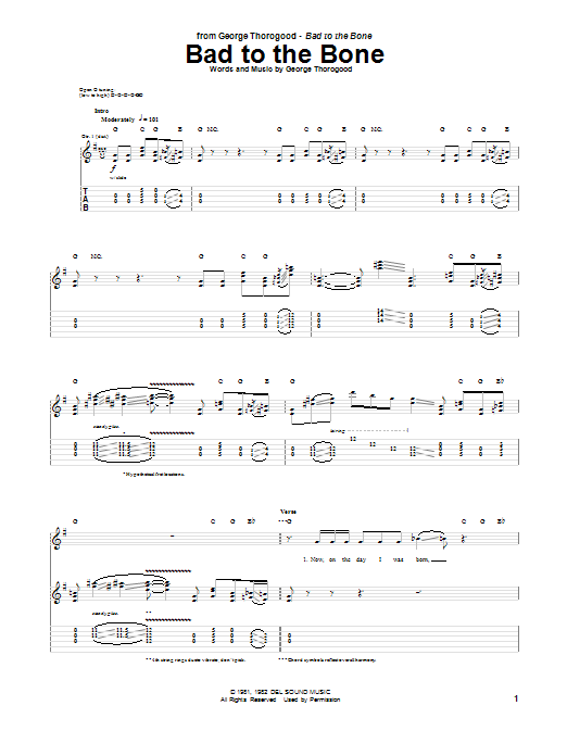 George Thorogood Bad To The Bone sheet music notes and chords arranged for Guitar Tab