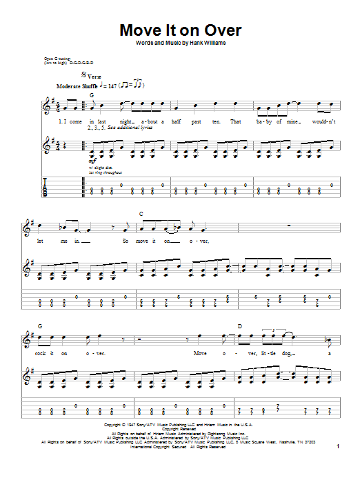 George Thorogood Move It On Over sheet music notes and chords arranged for Guitar Tab (Single Guitar)