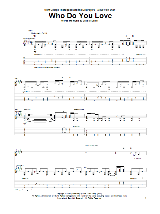 George Thorogood Who Do You Love sheet music notes and chords arranged for Guitar Tab
