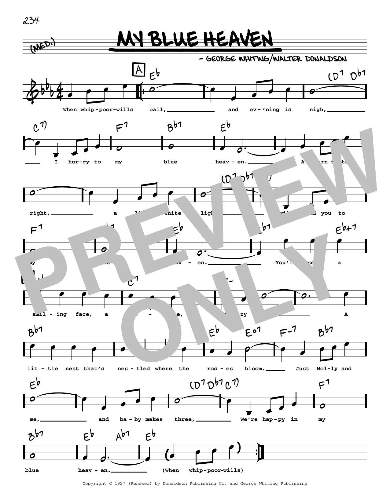 George Whiting My Blue Heaven (arr. Robert Rawlins) sheet music notes and chords arranged for Real Book – Melody, Lyrics & Chords