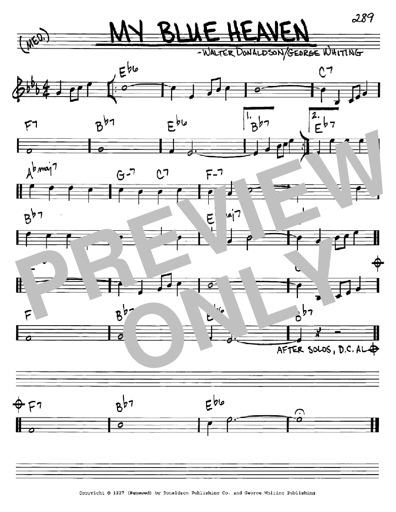George Whiting My Blue Heaven sheet music notes and chords arranged for Real Book – Melody & Chords – C Instruments