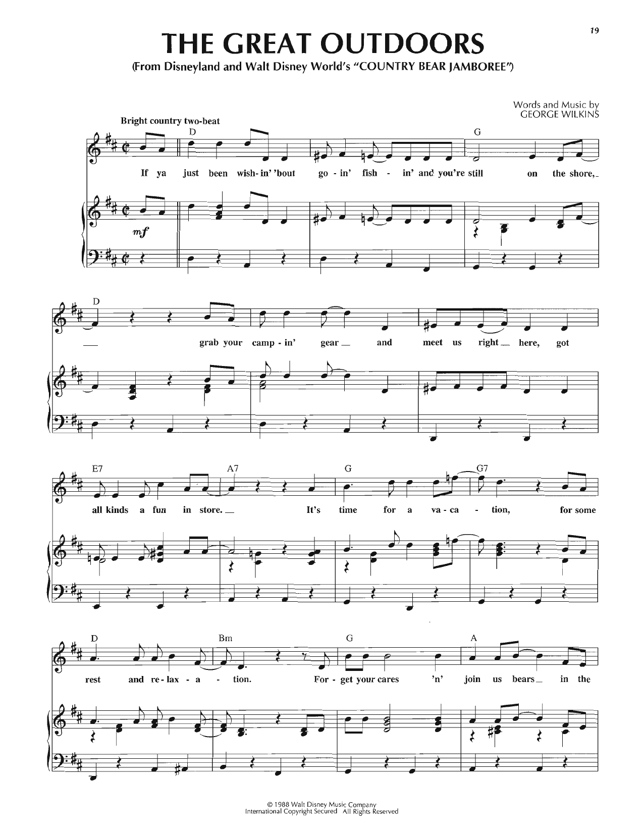 George Wilkins The Great Outdoors sheet music notes and chords arranged for Piano, Vocal & Guitar Chords (Right-Hand Melody)