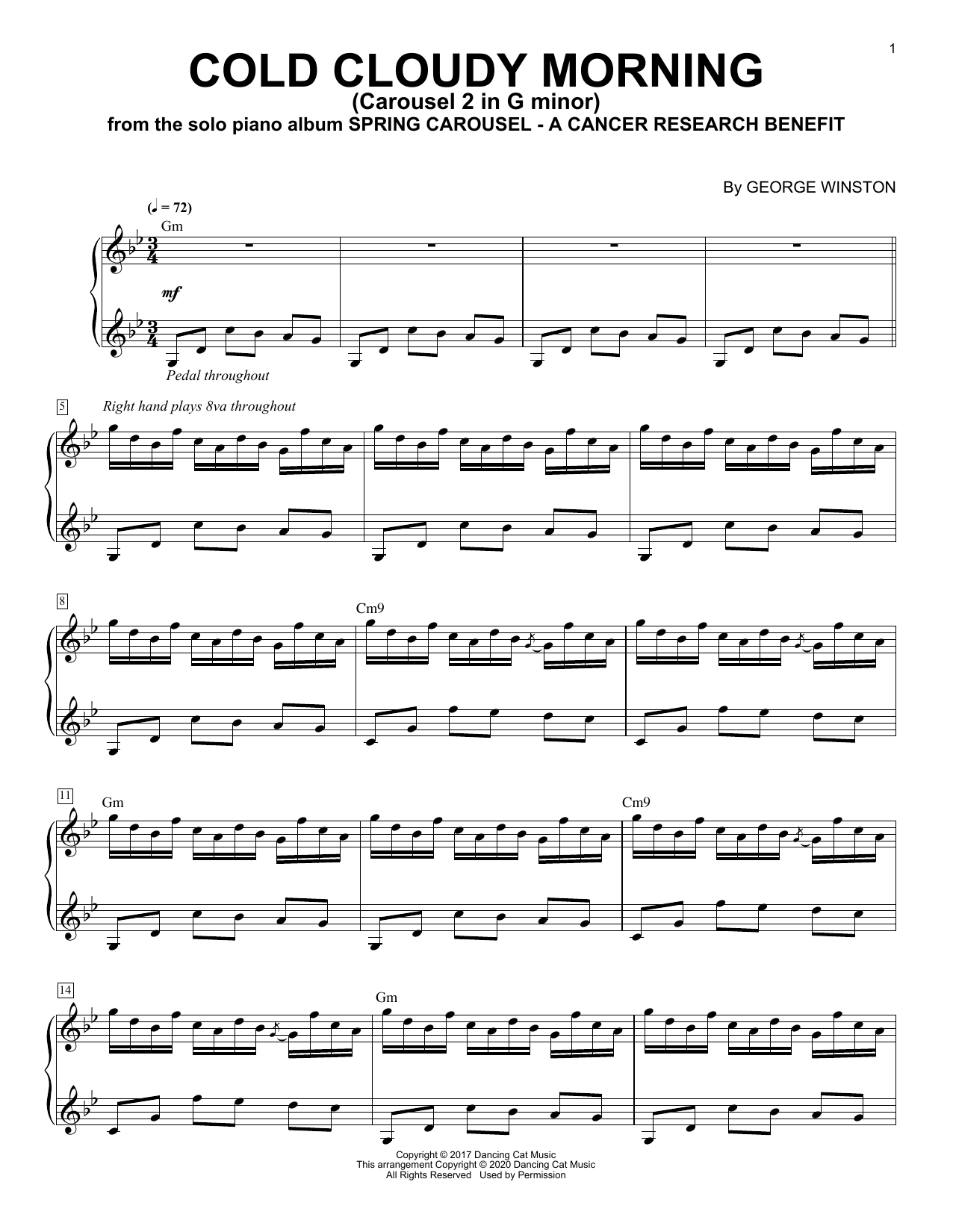 George Winston Cold Cloudy Morning (Carousel 2 In G Minor) sheet music notes and chords arranged for Piano Solo