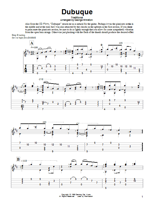 George Winston Dubuque sheet music notes and chords arranged for Solo Guitar