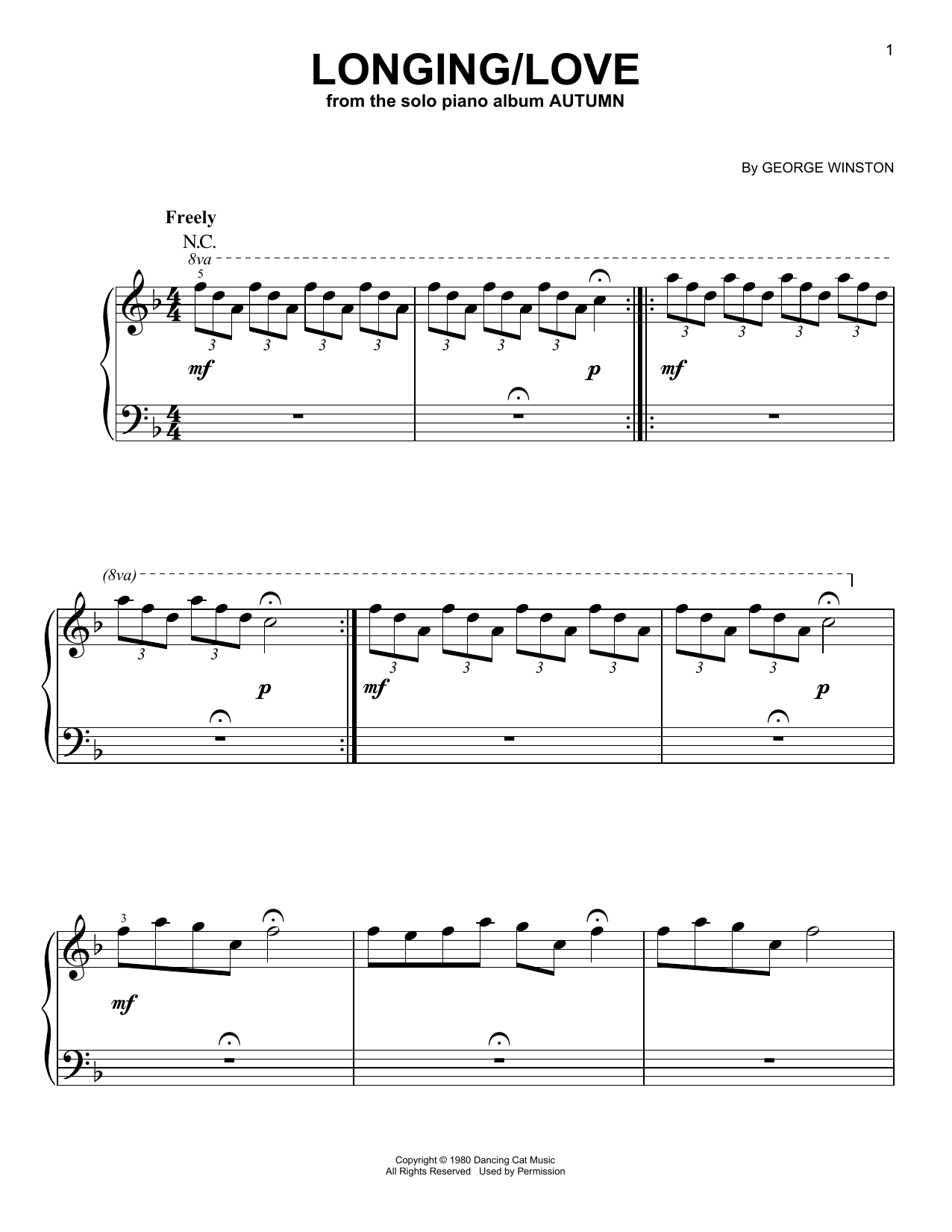 George Winston Longing/Love sheet music notes and chords arranged for Easy Piano