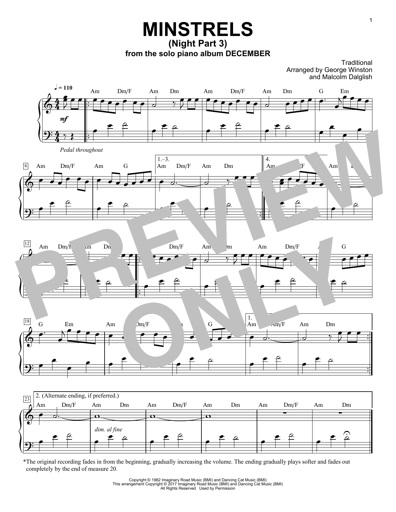 George Winston Minstrels (Night Part 3) sheet music notes and chords arranged for Piano Solo