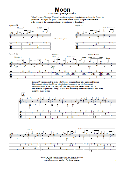 George Winston Moon sheet music notes and chords arranged for Solo Guitar