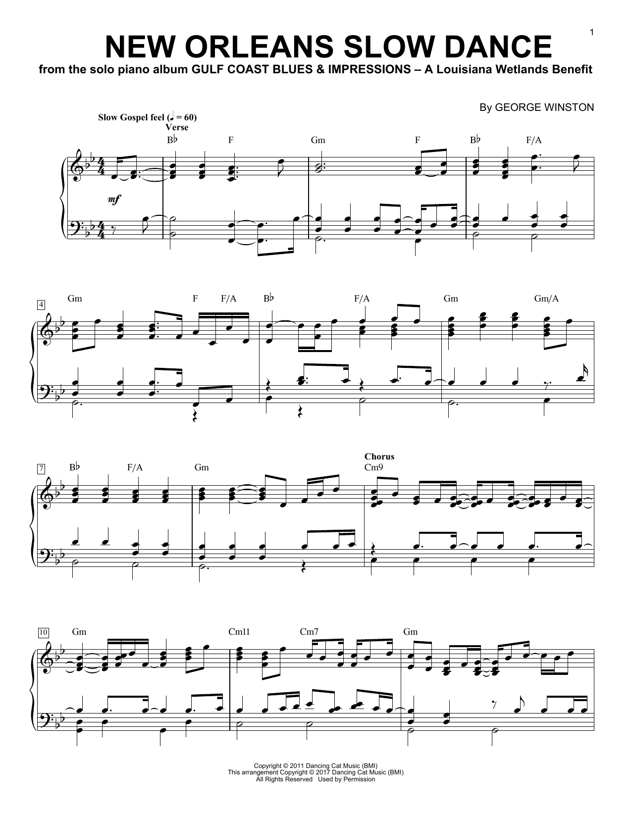 George Winston New Orleans Slow Dance sheet music notes and chords arranged for Piano Solo
