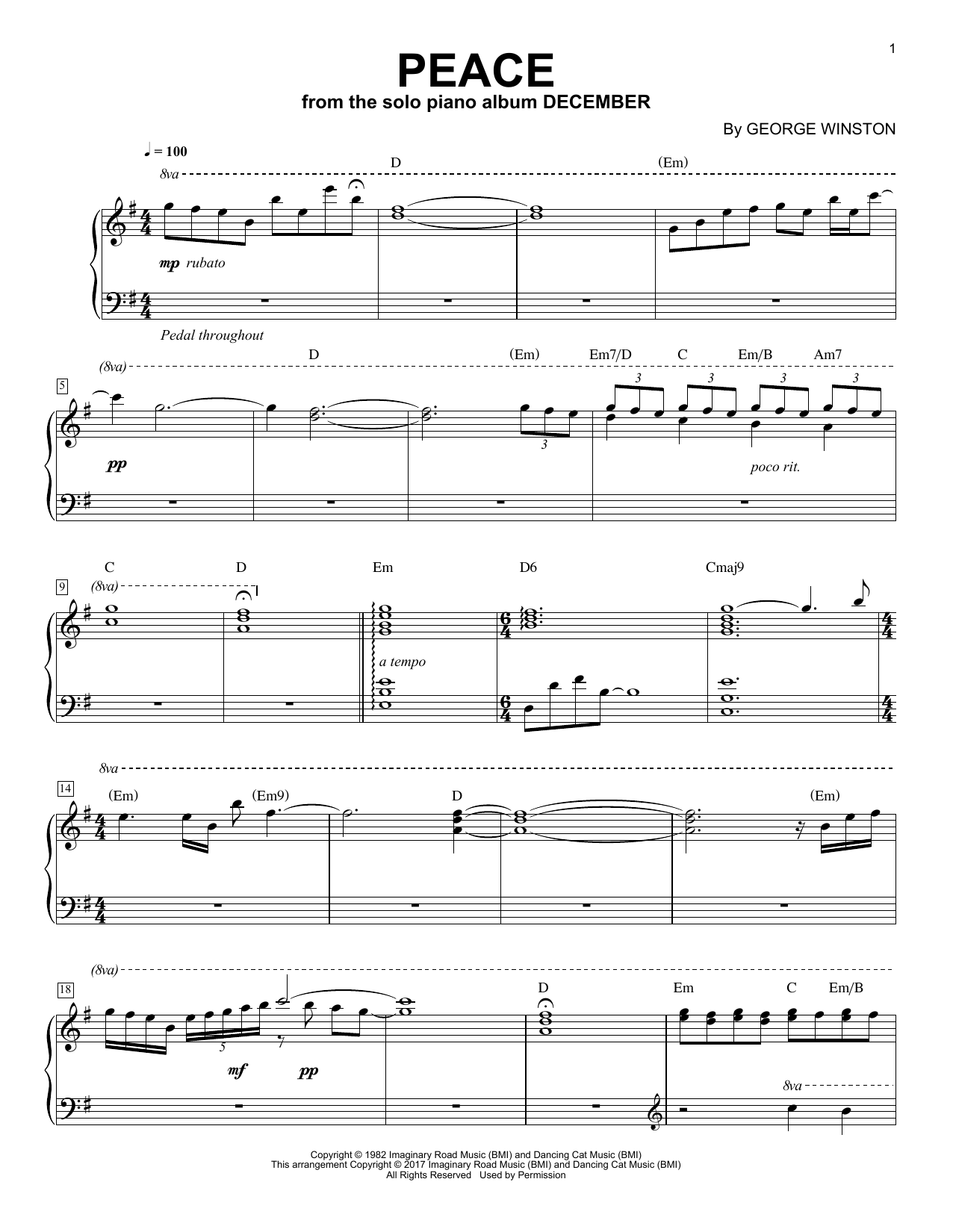 George Winston Peace sheet music notes and chords arranged for Piano Solo
