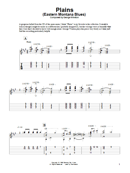George Winston Plains (Eastern Montana Blues) sheet music notes and chords arranged for Solo Guitar