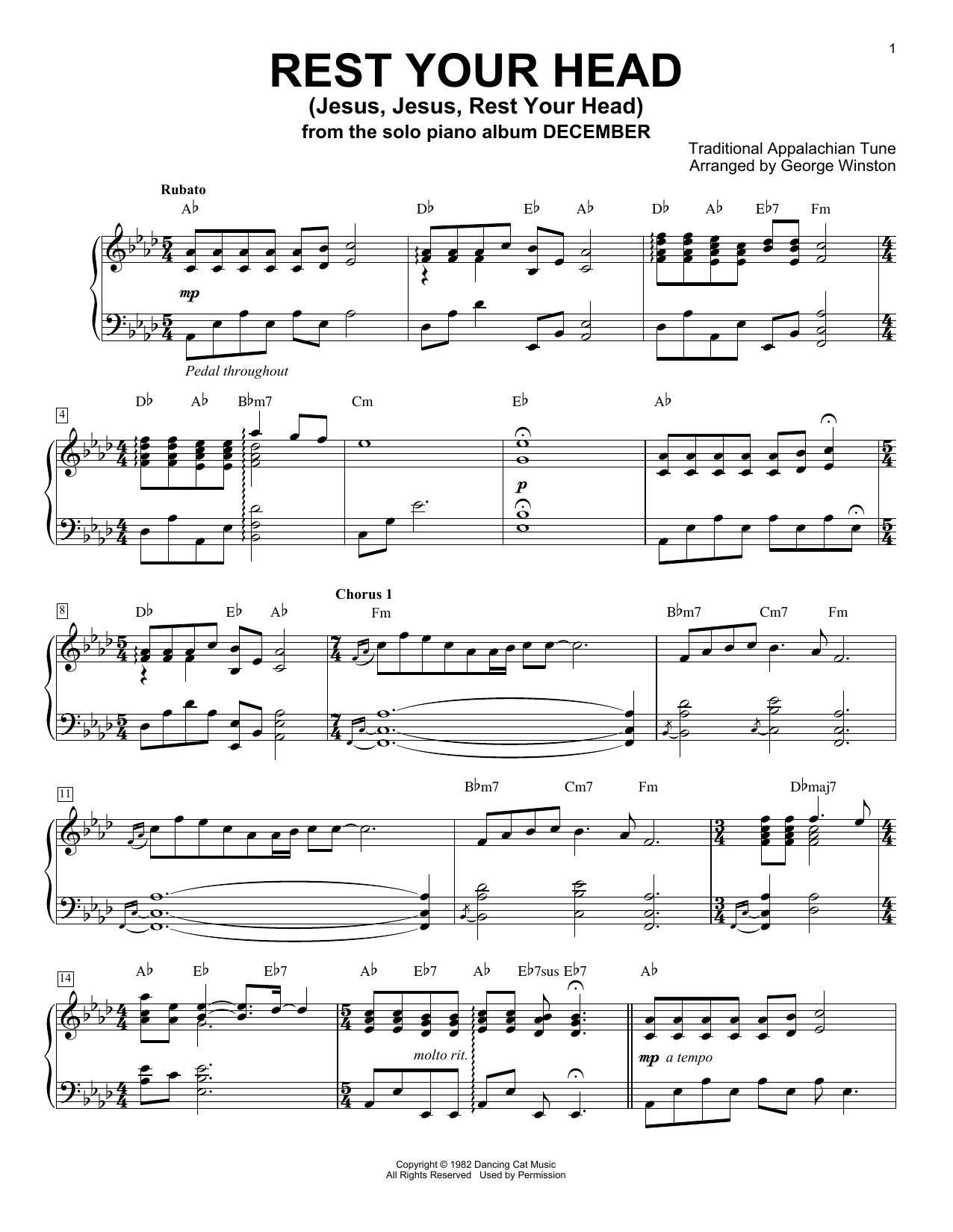 George Winston Rest Your Head (Jesus, Jesus, Rest Your Head) sheet music notes and chords arranged for Piano Solo
