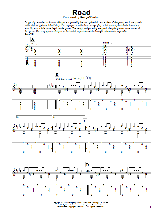 George Winston Road sheet music notes and chords arranged for Solo Guitar