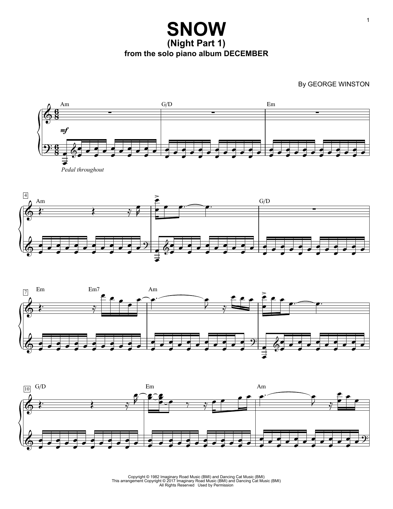 George Winston Snow (Night Part 1) sheet music notes and chords arranged for Piano Solo