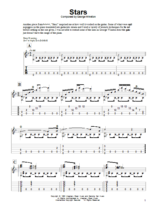 George Winston Stars sheet music notes and chords arranged for Solo Guitar
