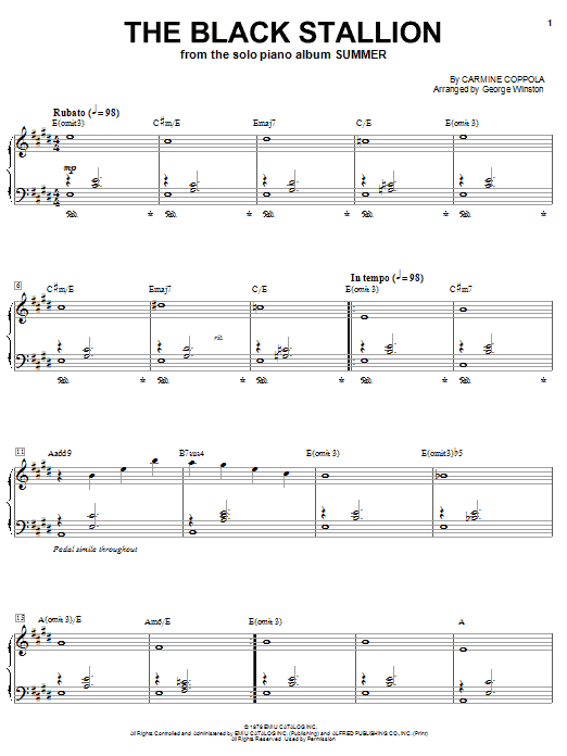 George Winston The Black Stallion sheet music notes and chords arranged for Piano Solo