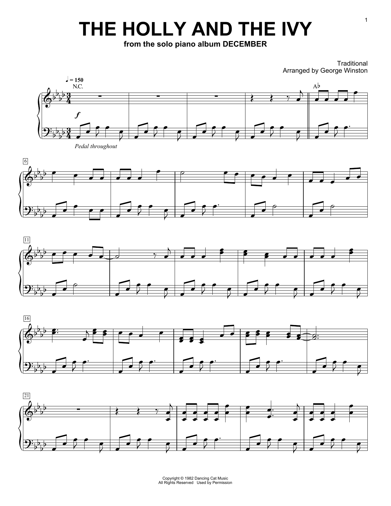 George Winston The Holly And The Ivy sheet music notes and chords arranged for Piano Solo