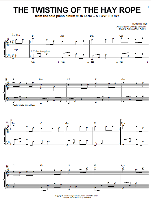George Winston The Twisting Of The Hay Rope sheet music notes and chords arranged for Piano Solo