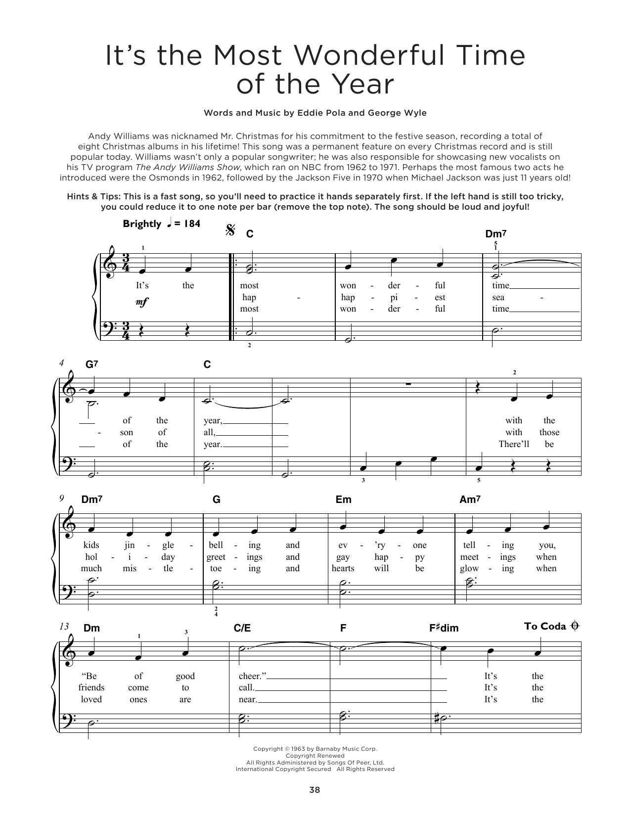 George Wyle It's The Most Wonderful Time Of The Year sheet music notes and chords arranged for Really Easy Piano