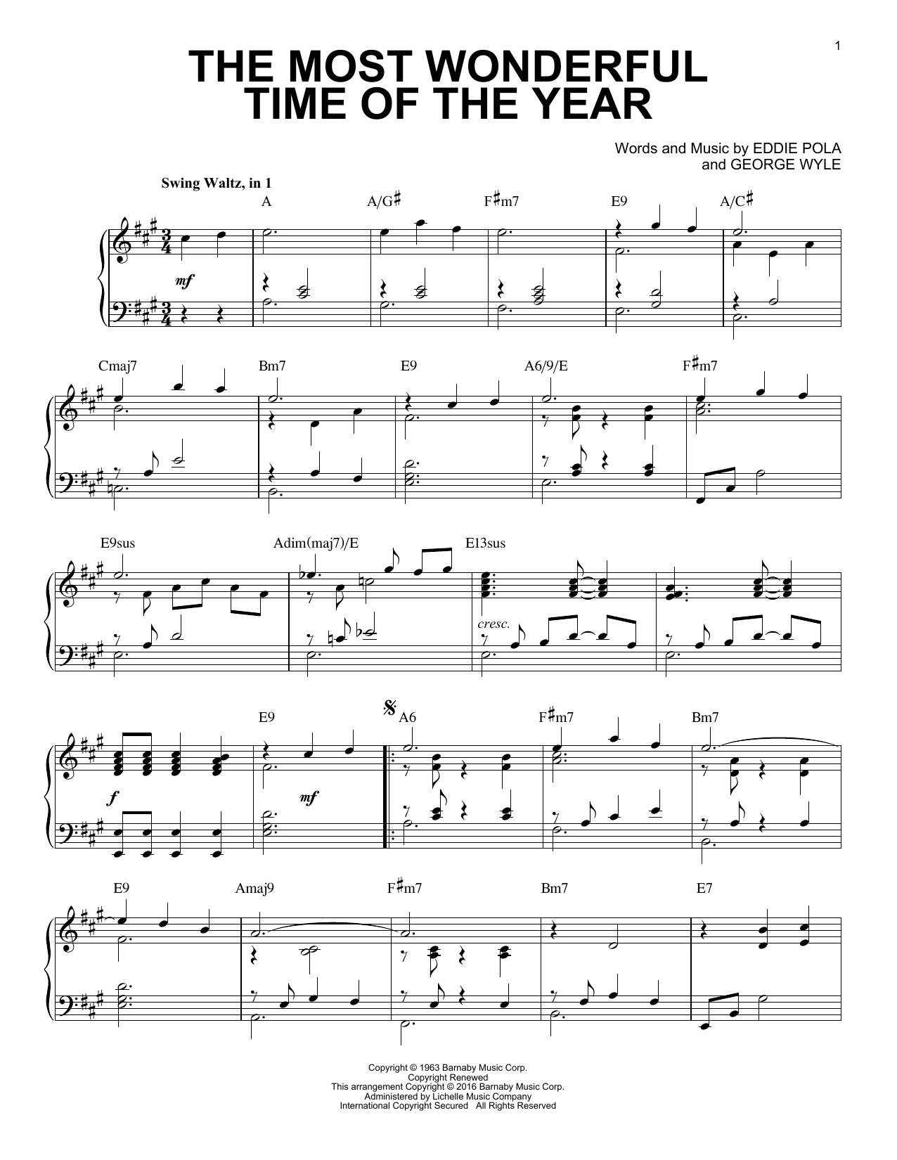 George Wyle The Most Wonderful Time Of The Year [Jazz version] (arr. Brent Edstrom) sheet music notes and chords arranged for Piano Solo
