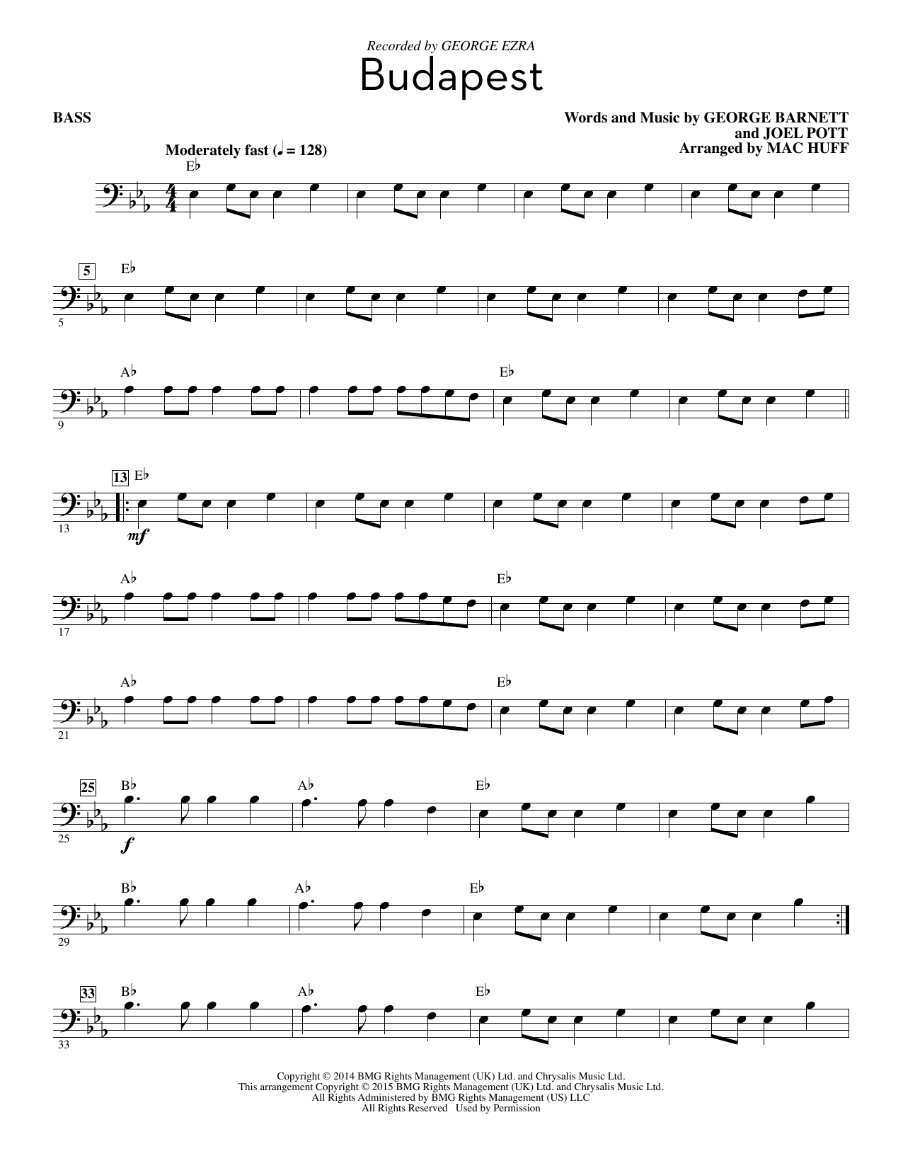 George Ezra Budapest (arr. Mac Huff) - Bass sheet music notes and chords arranged for Choir Instrumental Pak