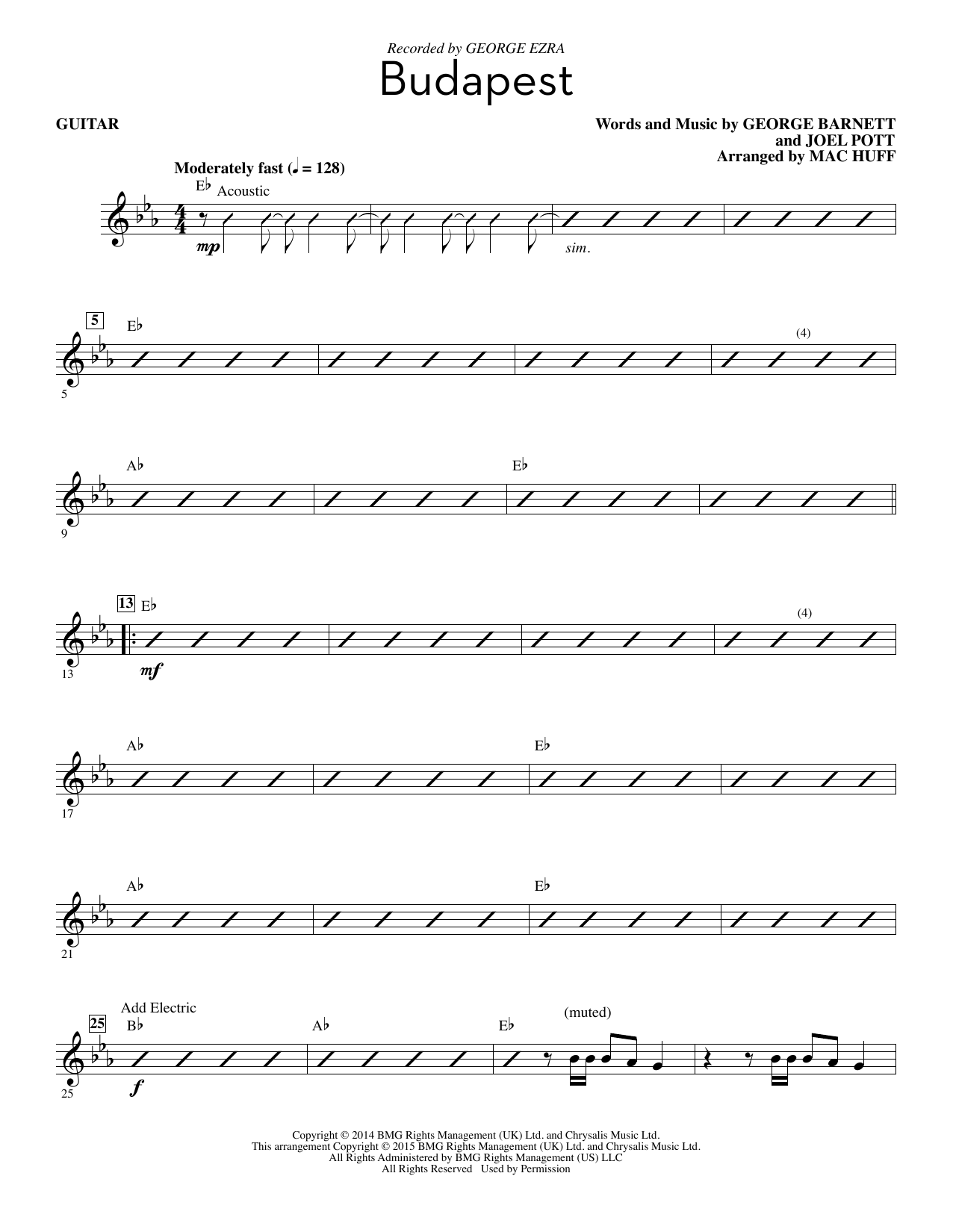 George Ezra Budapest (arr. Mac Huff) - Guitar sheet music notes and chords arranged for Choir Instrumental Pak