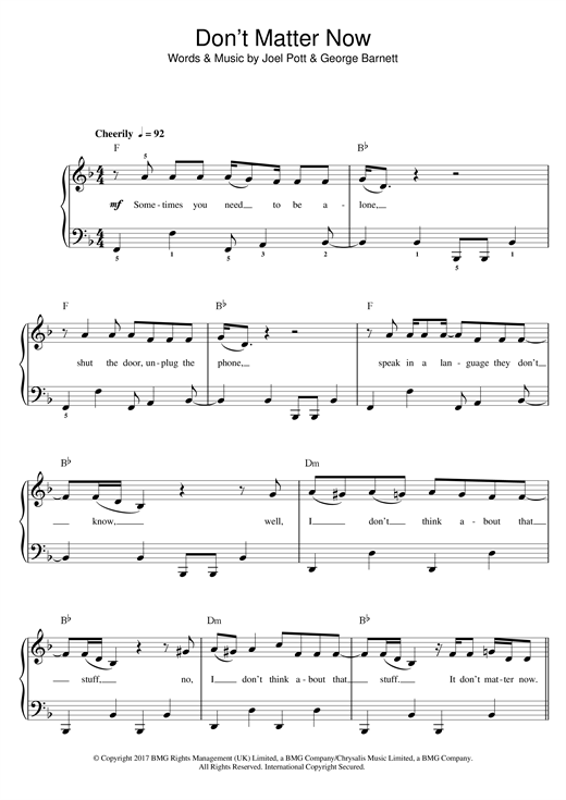 George Ezra Don't Matter Now sheet music notes and chords arranged for Easy Piano