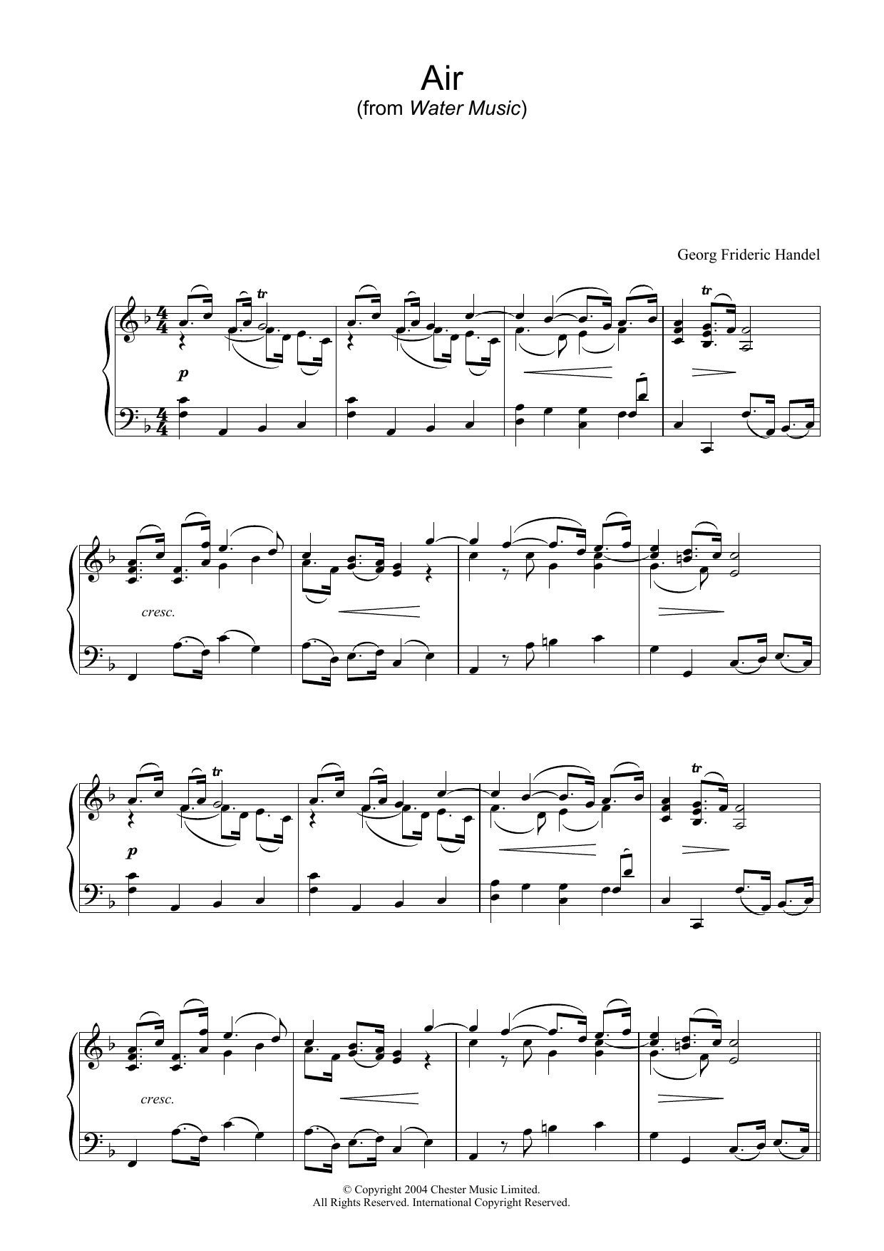 George Frideric Handel Air (from The Water Music Suite) sheet music notes and chords. Download Printable PDF.