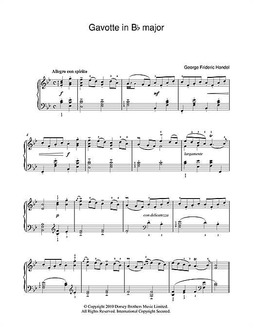 George Frideric Handel Gavotte In B Flat sheet music notes and chords arranged for Easy Piano