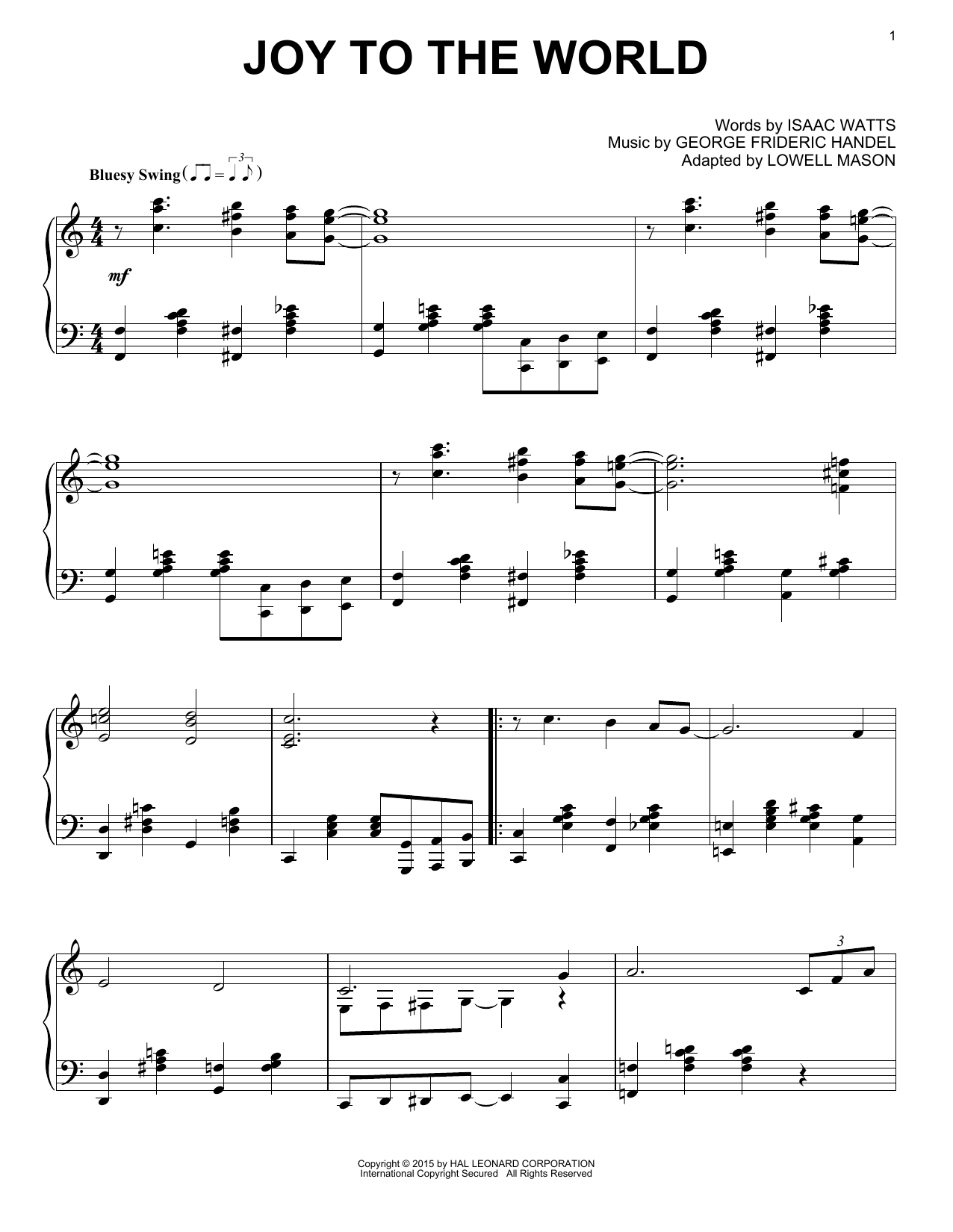 George Frideric Handel Joy To The World sheet music notes and chords. Download Printable PDF.