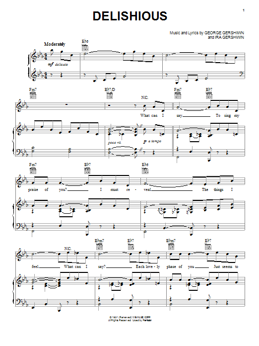 George Gershwin Delishious sheet music notes and chords arranged for Piano, Vocal & Guitar Chords (Right-Hand Melody)